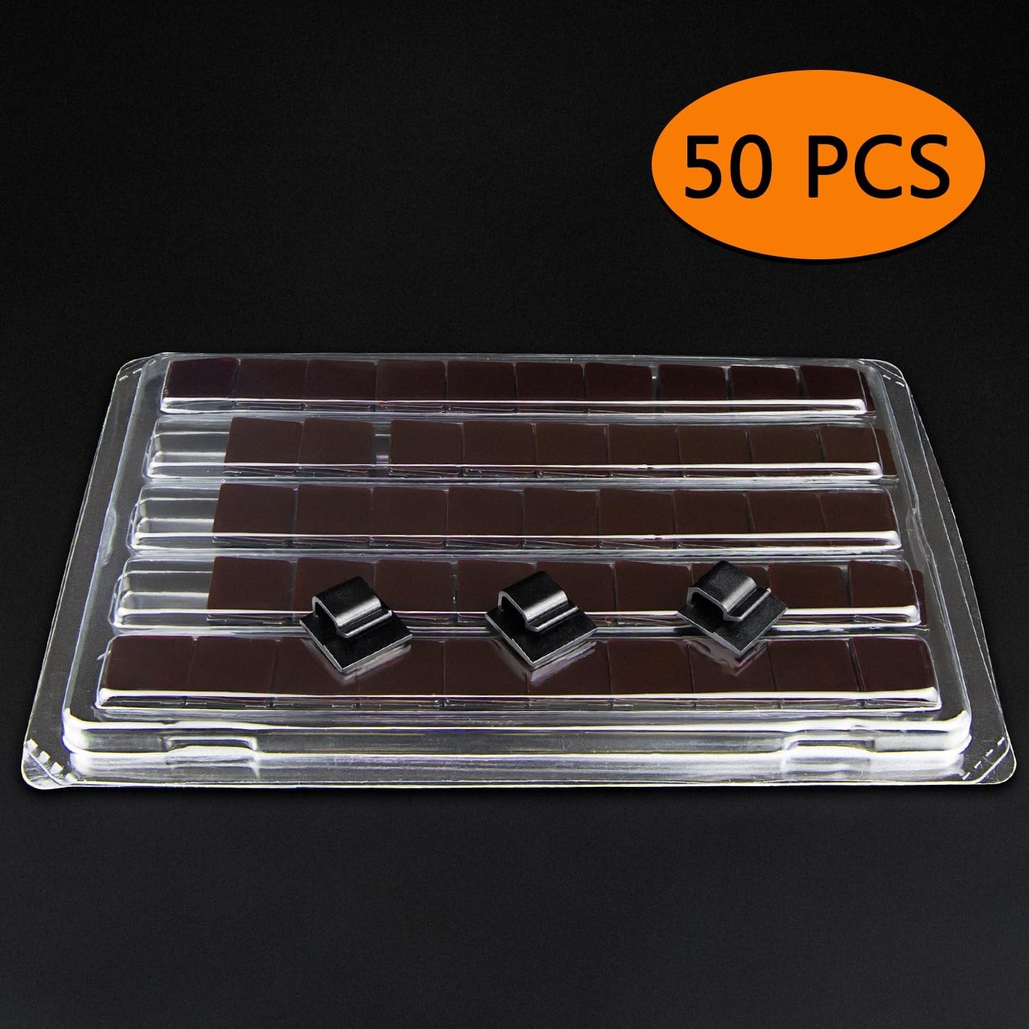 SOULWIT 50 Pcs Self Adhesive Cable Management Clips, Cable Organizers Sticky Wire Clips Cord Holder for TV PC Laptop Ethernet Cable Desktop Home Office (Black)