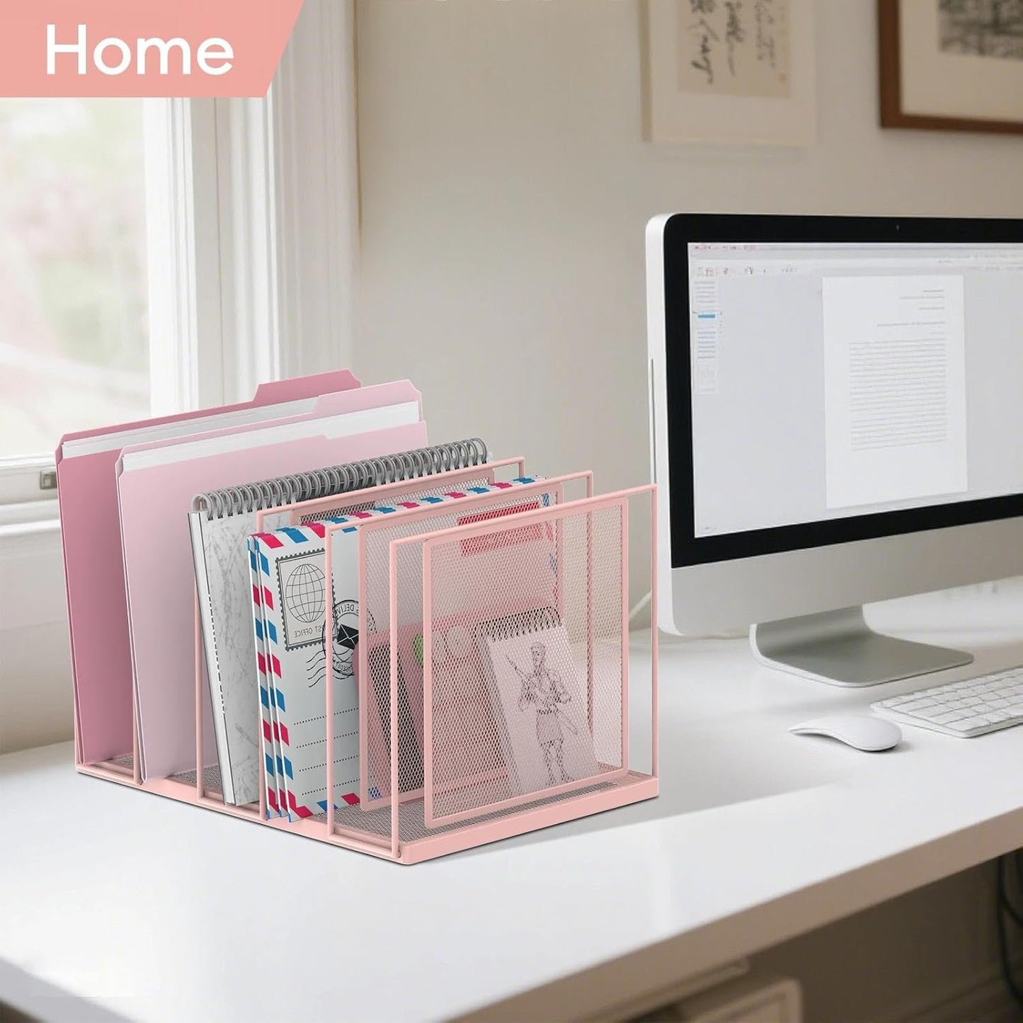 File Organizer for Desk, 5-Section Vertical File Sorter, Paper Holder Organizer Standing Metal File Folder for Office Home Classroom, Black