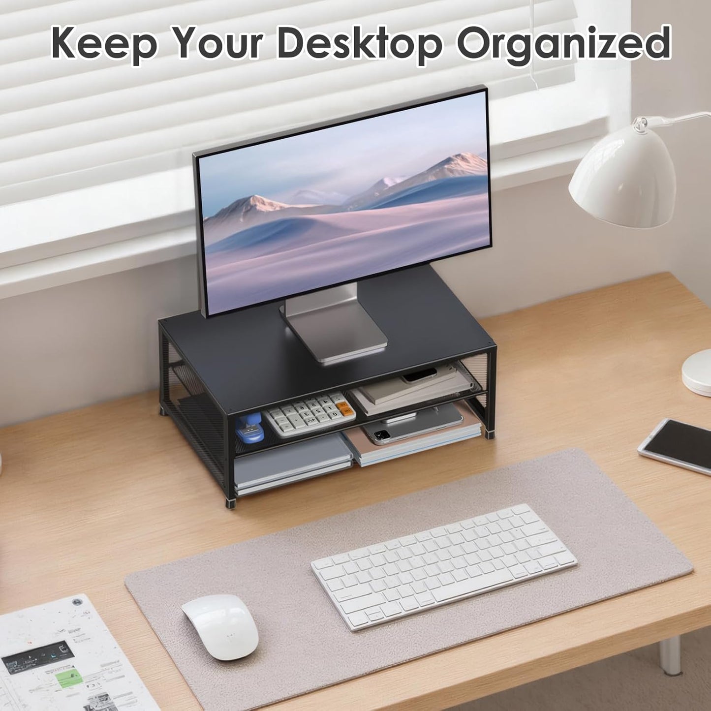 ECOLOVI 2-Tier Computer Monitor Stand Riser, Desk Organizer for Monitor, Printer & Laptop Stand, Desktop Workspace Organizers for Office Supplies(Black)