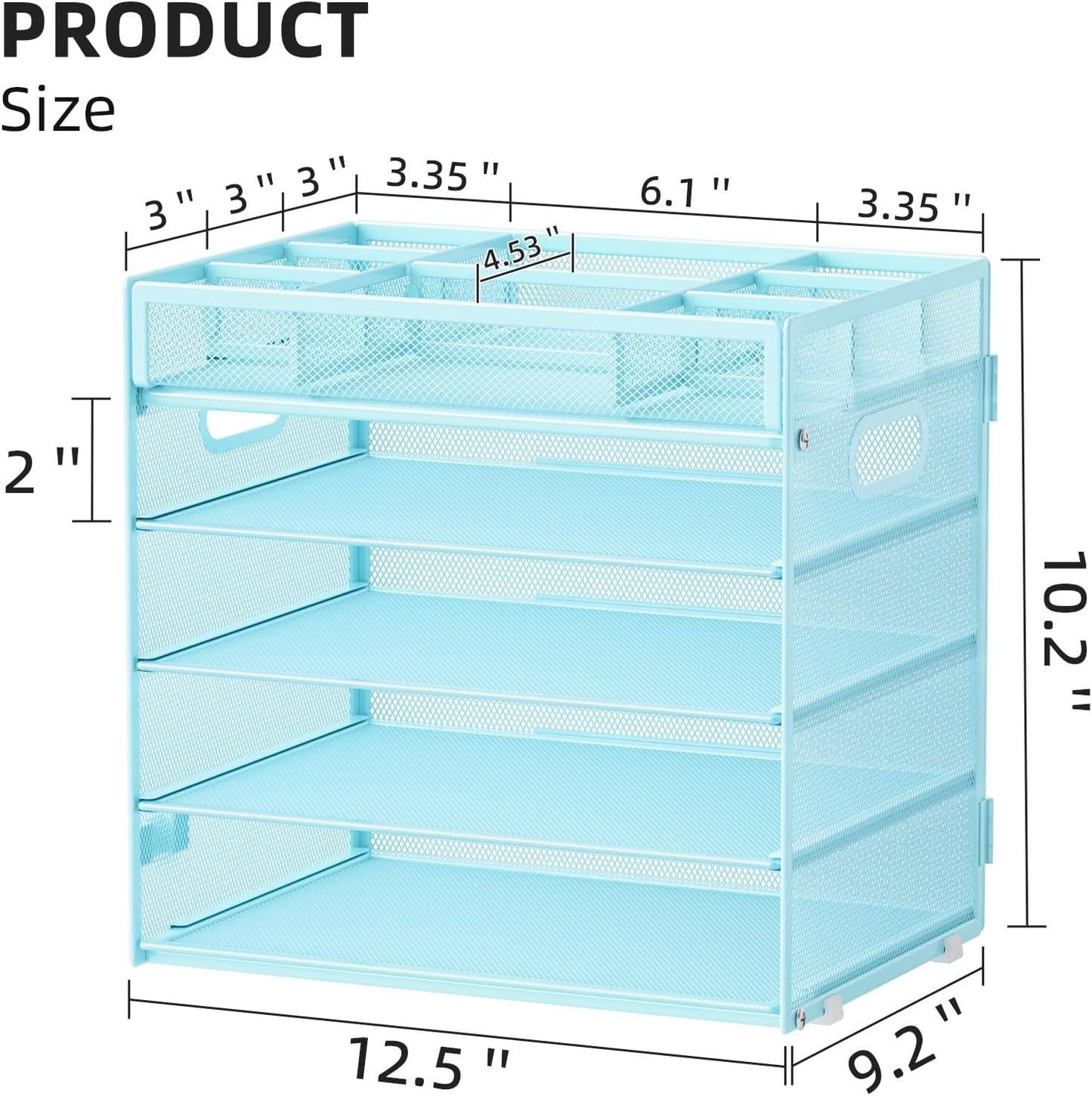 Marbrasse 5-Tier Letter Tray Paper Organizer with Handle, Multi-Functional Mesh File Organizer for Desk, Adjustable Compartments Mesh Desktop Storage for Office Supplies,Black