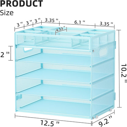 Marbrasse 5-Tier Letter Tray Paper Organizer with Handle, Multi-Functional Mesh File Organizer for Desk, Adjustable Compartments Mesh Desktop Storage for Office Supplies,Black