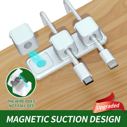 Magnetic Cable Organizer for Desk – Upgraded Wire Clips with Adhesive Base – Desktop Cord Holder for USB, Charging Cables – 6 Clips + 1 Magnetic Base (Black)