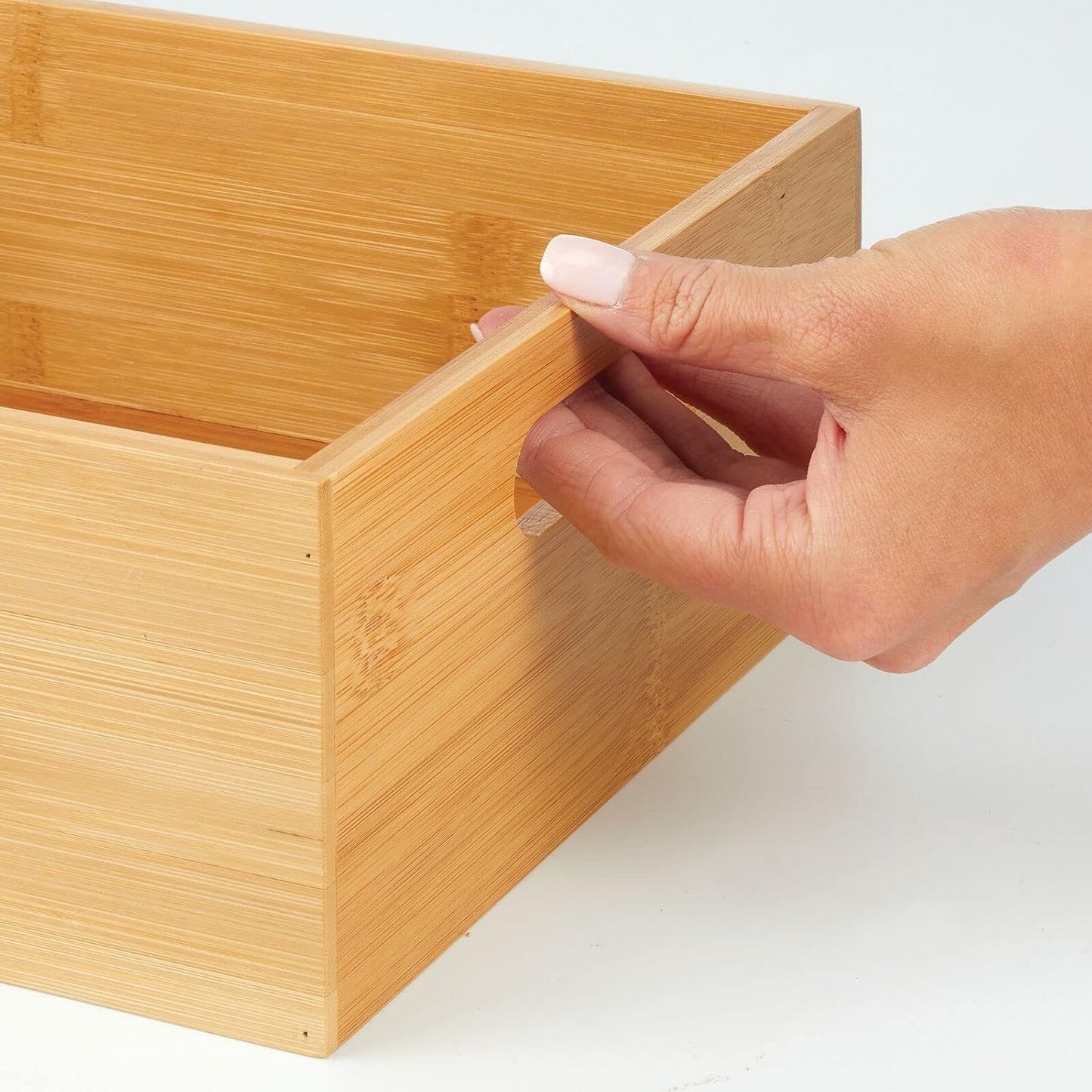 mDesign Kitchen Storage Box – Open-Top Bamboo Storage Tray with Handles – Versatile Cupboard Organiser for Shelves, Pantries, Surfaces and Cupboards – Natural