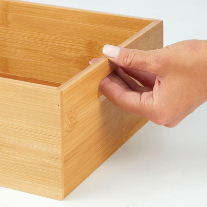 mDesign Kitchen Storage Box – Open-Top Bamboo Storage Tray with Handles – Versatile Cupboard Organiser for Shelves, Pantries, Surfaces and Cupboards – Natural