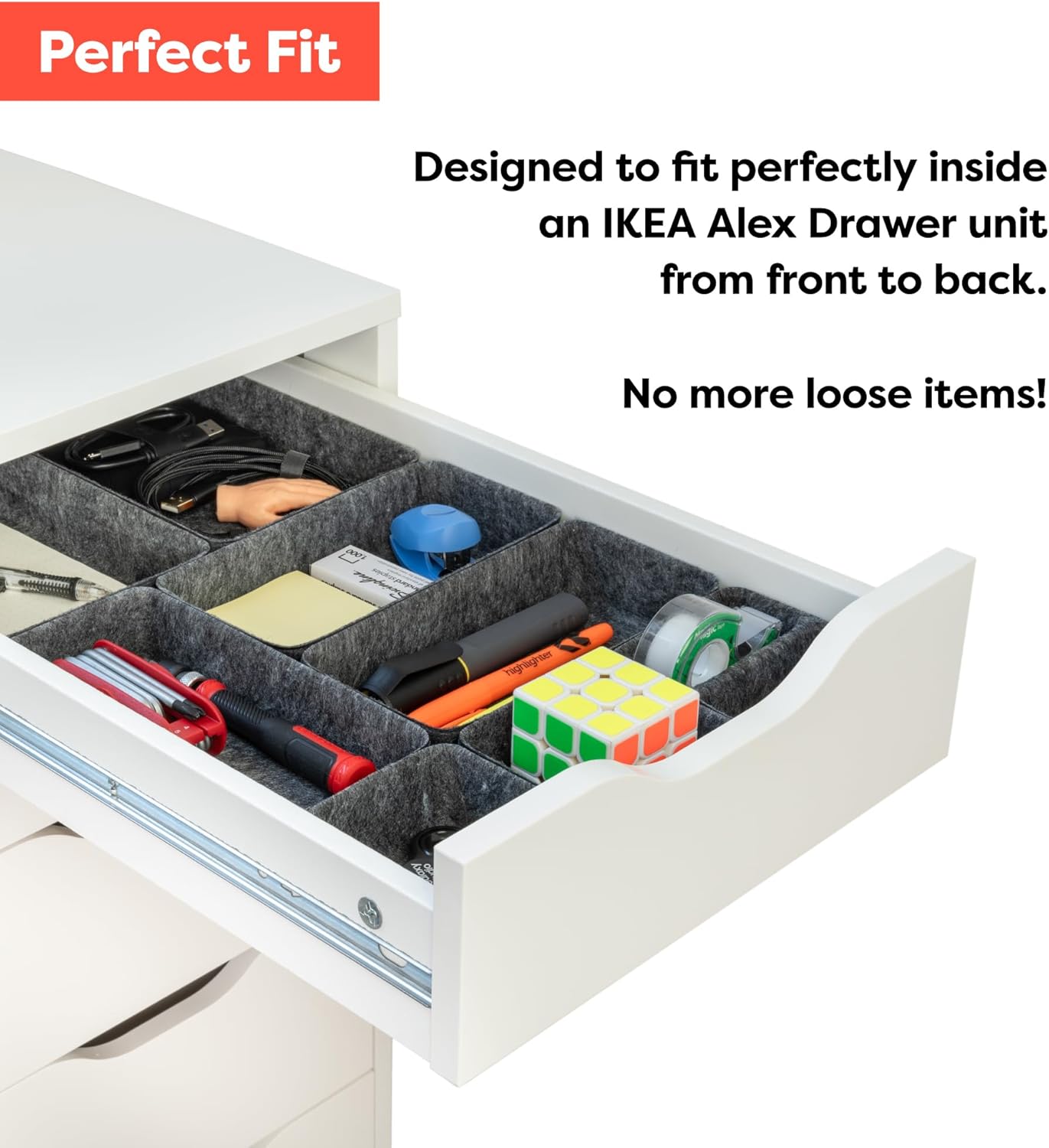 Rajas Goods Drawer Organizer Compatible with Ikea Alex Drawer Unit, 10-Piece Modular Felt Tray Organizer Set, Perfect Fit (Light)