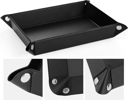 Luxspire Valet tray, PU Leather Tray, Catchall Tray, Men Women Jewelry Key Tray, Desk Storage Plate for Key Coin Phone Jewelry Wallet, Medium Size - Black