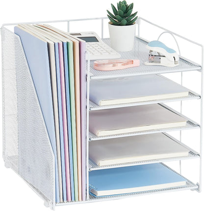 LEKETREE Desk Organizers and Accessories, 5-Tier Paper Letter Tray Organizer with File Holder, Desktop Organizer for Office Supplies (Black)
