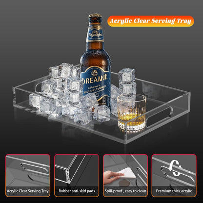 Clear Acrylic Tray with Raised Edges, Multi-Purpose Organizer Tray for Vanity, Bathroom, Kitchen, Countertop, Dresser & Desktop, Waterproof & Scratch-Resistant