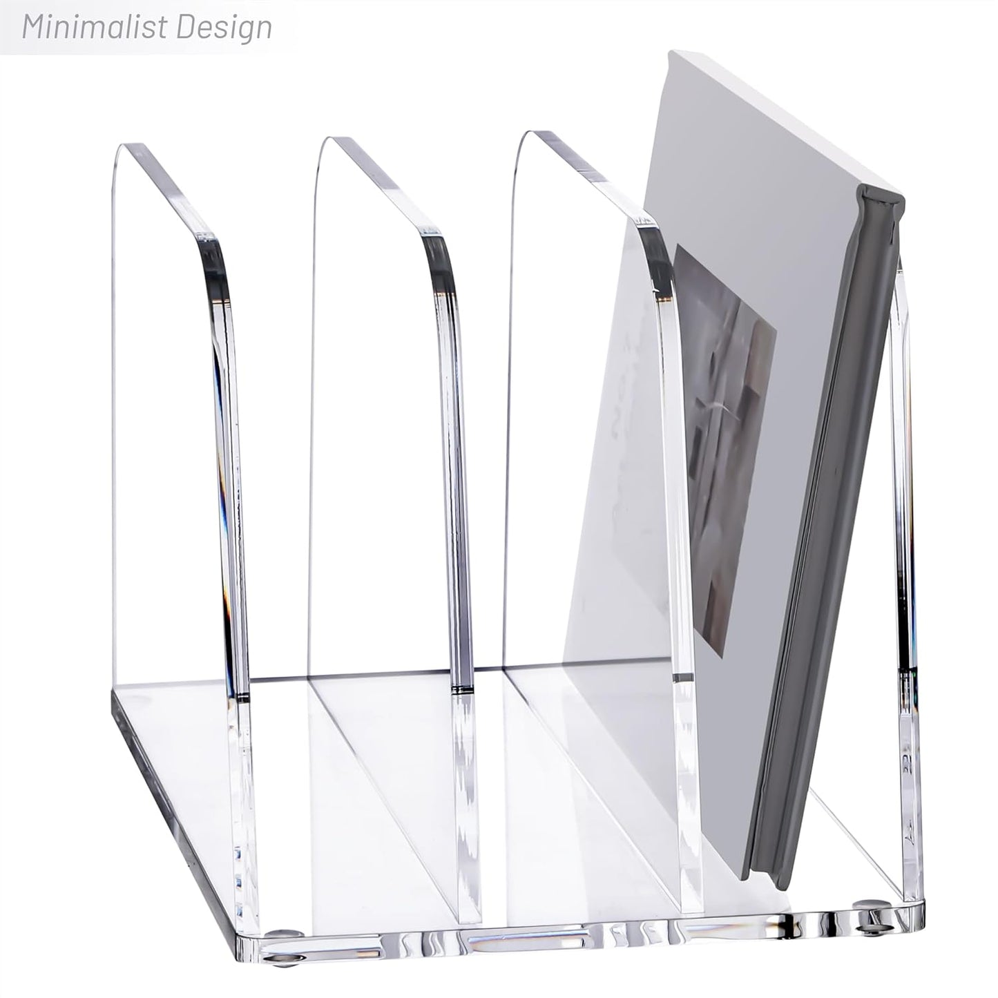 YUXUN Clear Acrylic Desktop File Sorter Organizer,Upright File Organizer, 3-Section Bookshelf for Home Office & Classroom