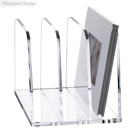 YUXUN Clear Acrylic Desktop File Sorter Organizer,Upright File Organizer, 3-Section Bookshelf for Home Office & Classroom