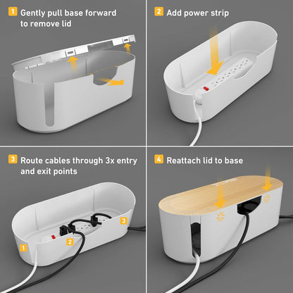 D-Line Cable Management Box, Power Strip Cover, Floor Outlet Hider, Desk Cord Organizer, Hide Extension Leads, 12.75" (L) x 5" (W) x 4.5" (H), for use with Power Strips up to 10.5in (L) - Small, Black