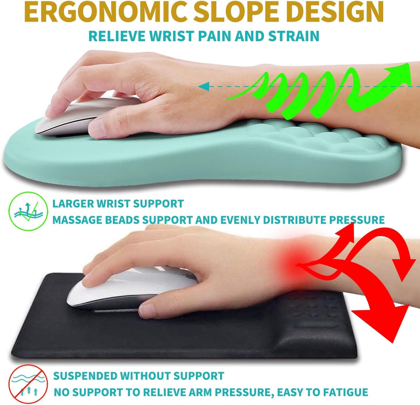 Hokafenle 2 in 1 Ergonomic Mouse Pad Wrist Support & Wrist Rest for Computer Keyboard Set, with Relieve Carpal Tunnel Pain Massage Bulge and Full Memory Gel Design (2In1 Set, Light Green)