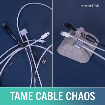Smartish® Magnetic Cord Holder - Cable Wrangler Organizer with Magnet Clips for Charger Management on Desktop, Nightstand for USB-C + Lightning - Lightly Toasted Beige