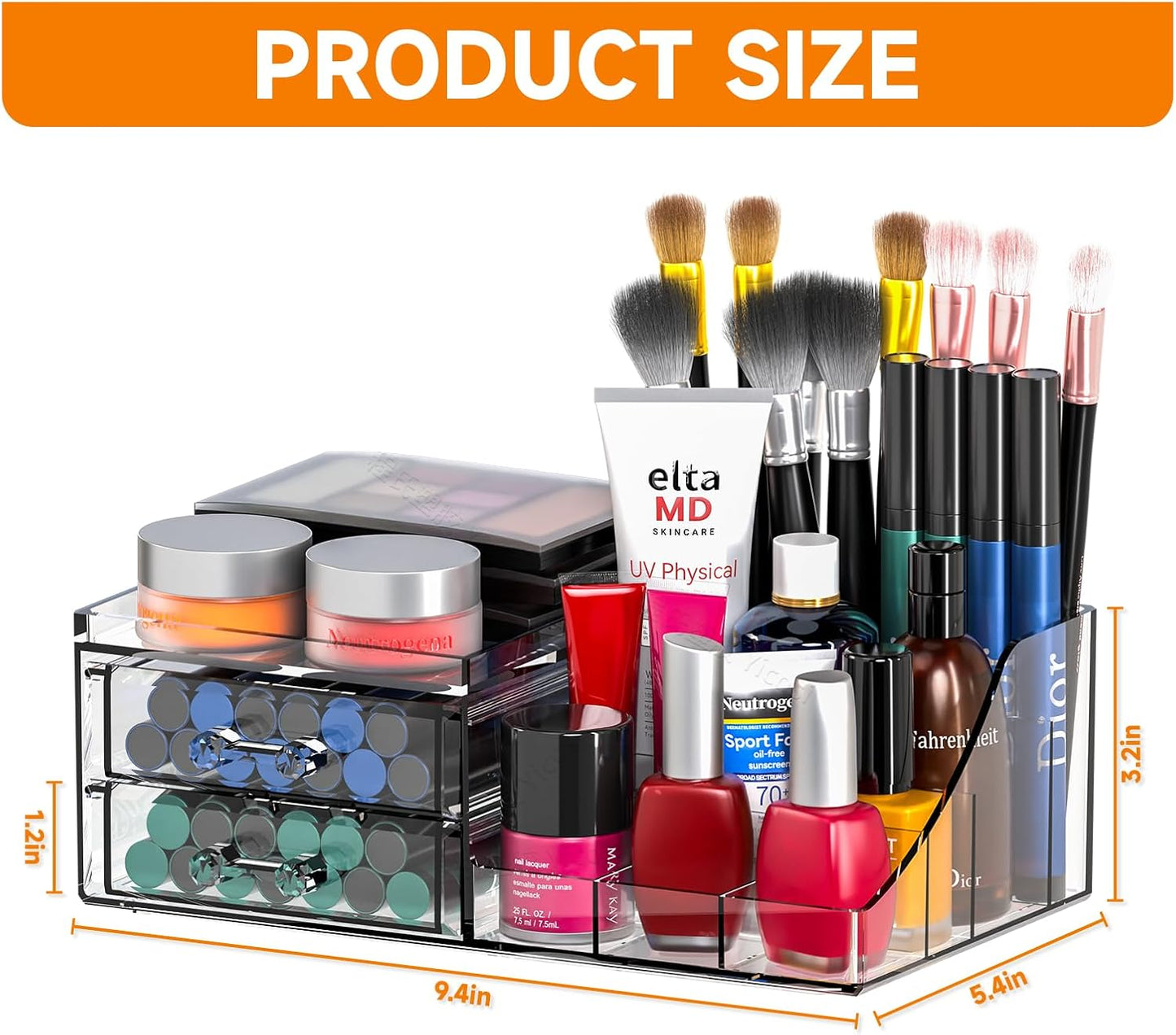 Acrylic Clear Makeup Organizer Countertop,Stackable Skincare Organizer for Vanity With 8 Drawers,Large Plastic Desk Accessories Organization,Bathroom Cosmetic Organizer Countertop for Beauty,Skin Care