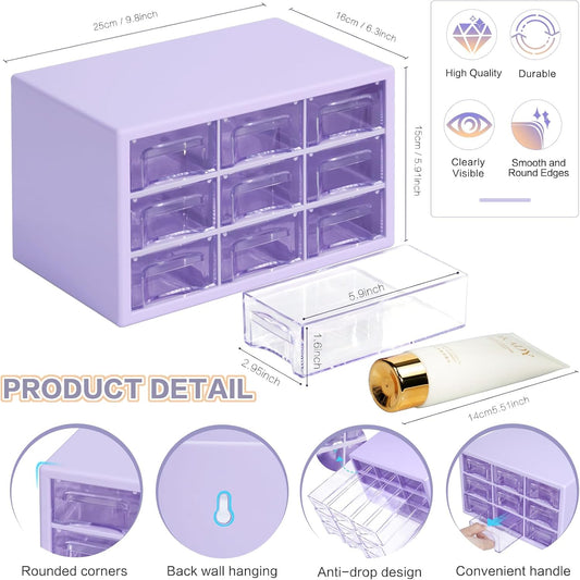 Desk Storage Organizer with 9 Drawers, MYKASEN Clear Plastic Storage Cabinet, Stackable Desk Storage Box for Makeup Office Craft Hardware Art Supplies, 9.8x6.3x5.9inch(White)