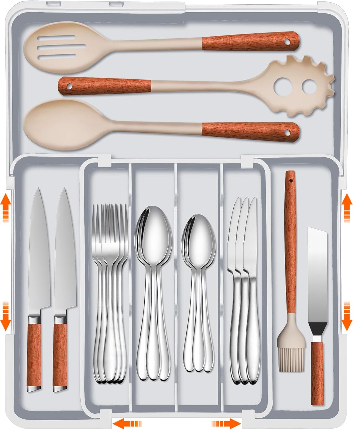 Spaclear Silverware Organizer - Expandable Kitchen Drawer Organizer, Utensil Drawer Organizer, Adjustable Plastic Flatware and Cutlery Holder, Kitchen Organizers Storage for Forks Knives, Black