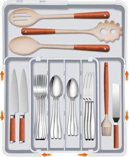 Spaclear Silverware Organizer - Expandable Kitchen Drawer Organizer, Utensil Drawer Organizer, Adjustable Plastic Flatware and Cutlery Holder, Kitchen Organizers Storage for Forks Knives, Black