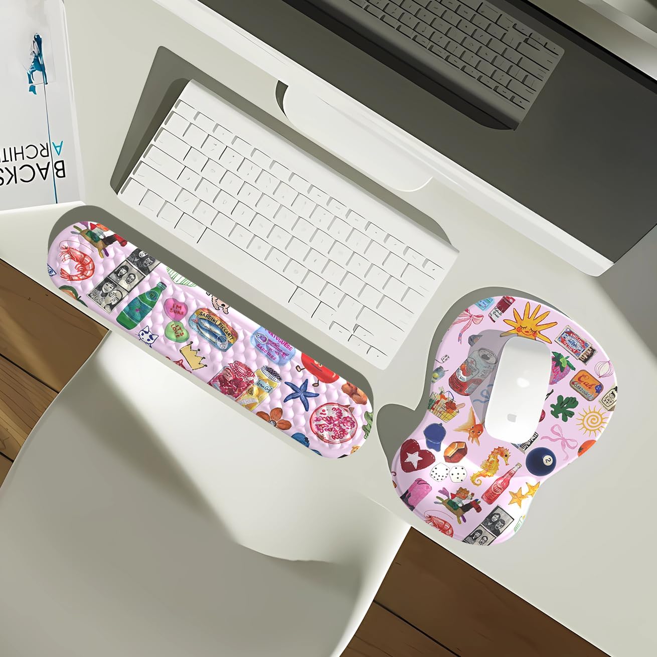 Ghost Book Mousepad with Wrist Rest Halloween Computer Keyboard Mouse Pad Black Cute, Mouse Pad with Wrist Rest for Computer Keyboard, 2 In1 Mousepad with Wrist Support Easy Typing&Relieve Wrist Pai