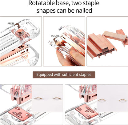 Office Supplies Set Desk Accessory Kit, Acrylic Stapler Set Staple Remover, Tape Dispenser, Binder Clips, Paper Clips, Ballpoint Pen and Scissor with 1000 Pieces 26/6 Staples (Silver)