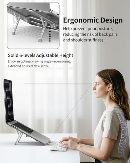SODI [Ultra Compact] Foldable & Portable Laptop Stand for Desk, Lightweight Tablet Stand for Business Travel, Library, Cafe, 6 Level Height Ergonomic Aluminum Computer Holder for 10-16" Laptops