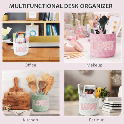 Desk Organizer, 360-Degree Rotating Pencil Pen Holders For Desk, Diamond Pattern Pen Organizer With 5 Compartments, Cute Desk Accessories Decor For Office, School,Home,Art Supply (Pink)