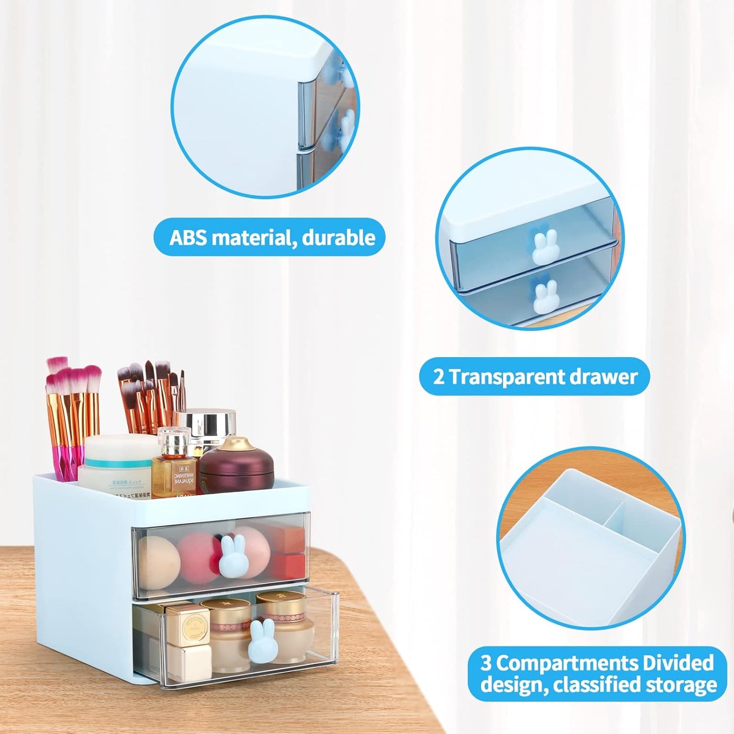 LETURE Small Desk Organizer With Drawer, Office Desktop Storage Box, Business Card/Pen/Pencil/Mobile Phone/Stationery Holder Storage Box, Makeup Organizer for Office School Home (Pink)