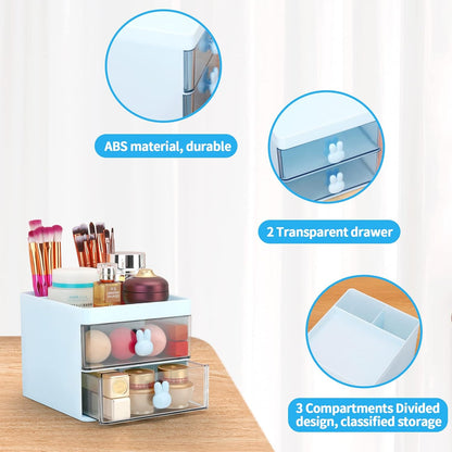 LETURE Small Desk Organizer With Drawer, Office Desktop Storage Box, Business Card/Pen/Pencil/Mobile Phone/Stationery Holder Storage Box, Makeup Organizer for Office School Home (Pink)