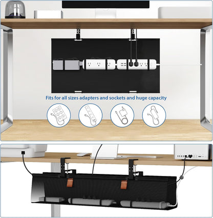 Zilink No Drill Under Desk Cable Management Tray 30" Cord Organizer for Table Clamp/Screw Mount Desk Cable Management Sturdy Waterproof Fabric Cord Hiders for Office, Home