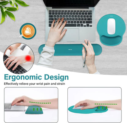 MOSISO Wrist Rest Support for Mouse Pad&Keyboard Set, Circle Curved Ergonomic Mousepad&Coaster Non-Slip Base Home/Office Pain Relief&Easy Typing Pad with Soft Cloth&Silicone Lining, Antique Green