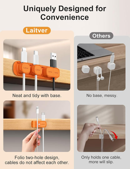 6 Pack Magnetic Cable Clips [1s Open/Lock], Laitver Cord Organizer Holder Strong Adhesive Desk Cable Management- Organize Charging Cords Neatly for Home, Office, Car,Desk, Nightstand