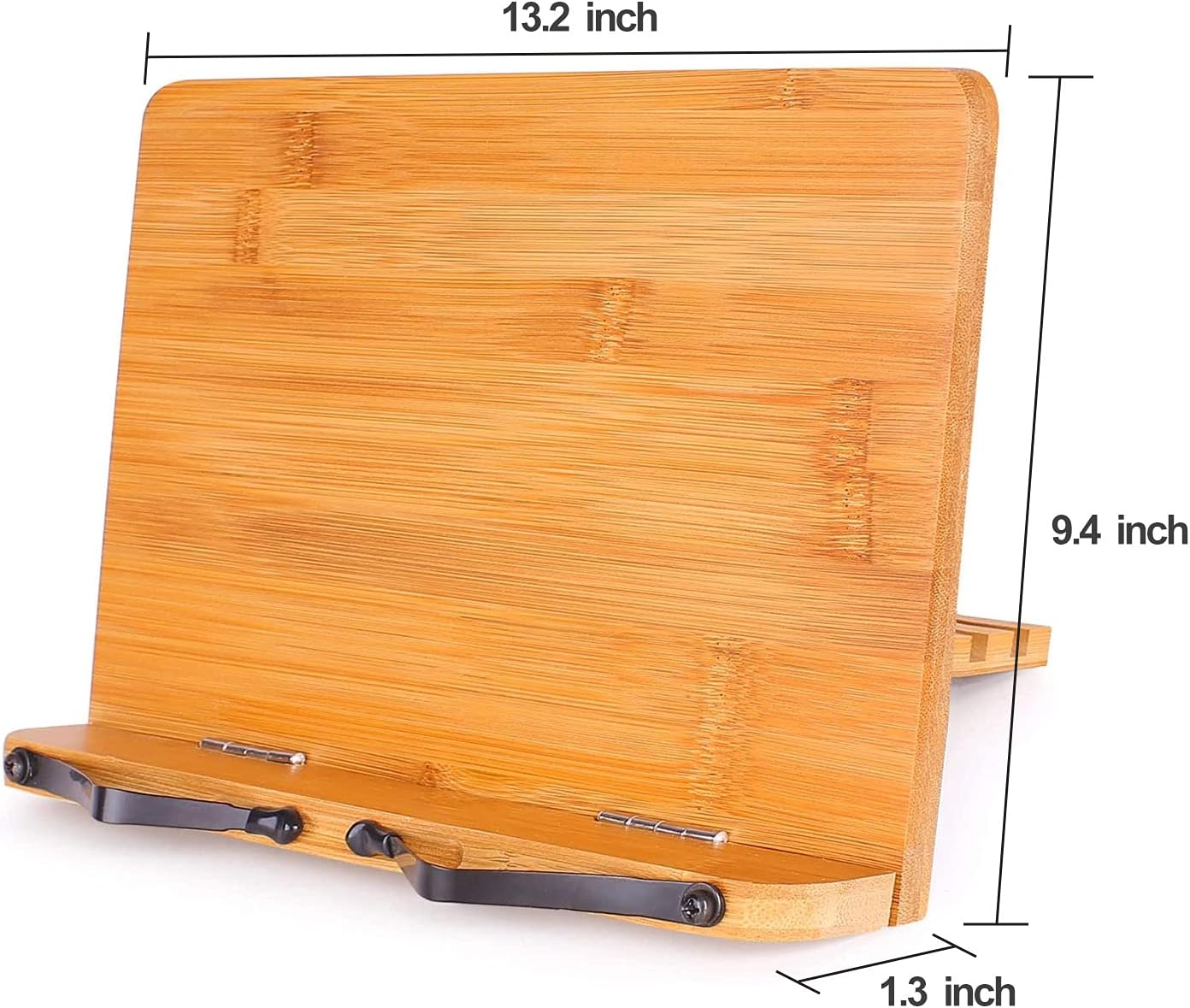 MEGREZ Bamboo Book Stand for Reading, Adjustable Cookbook Holder with Page Clips, Recipe Book Holder for Kitchen, Smooth Surface (11.0 x 8.0 inch)