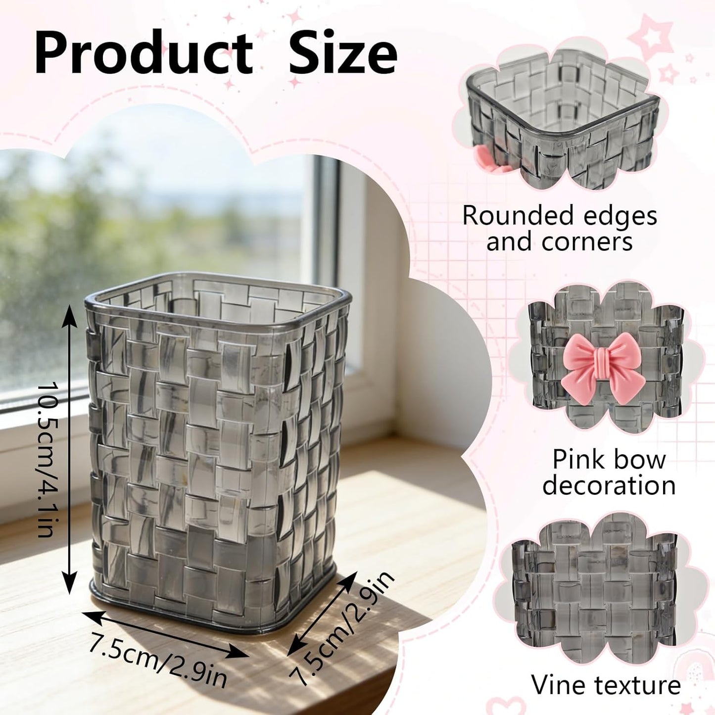 Nirvany Acrylic Pen Holder for Desk, Cute Clear Pencil Organizer & Makeup Brush Holder with Bow Back To School Accessories for Office, Home, School, Kitchen