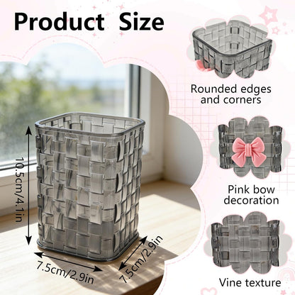 Nirvany Acrylic Pen Holder for Desk, Cute Clear Pencil Organizer & Makeup Brush Holder with Bow Back To School Accessories for Office, Home, School, Kitchen