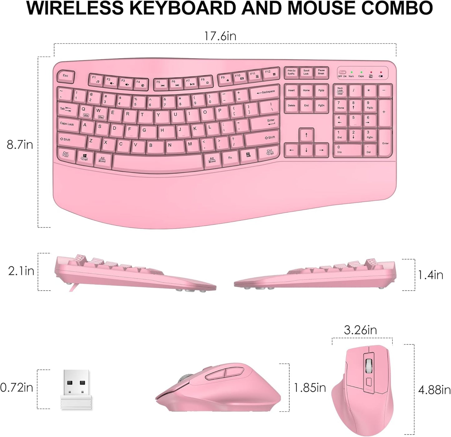 Wireless Keyboard and Mouse Combo, 2.4G Full Size Wave Keys Ergonomic Keyboard with Wrist Rest and 3-Level DPI Adjustable Wireless Ergonomic Mouse for Windows, Mac OS Desktop/Laptop/PC(Black)