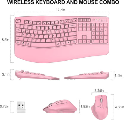 Wireless Keyboard and Mouse Combo, 2.4G Full Size Wave Keys Ergonomic Keyboard with Wrist Rest and 3-Level DPI Adjustable Wireless Ergonomic Mouse for Windows, Mac OS Desktop/Laptop/PC(Black)