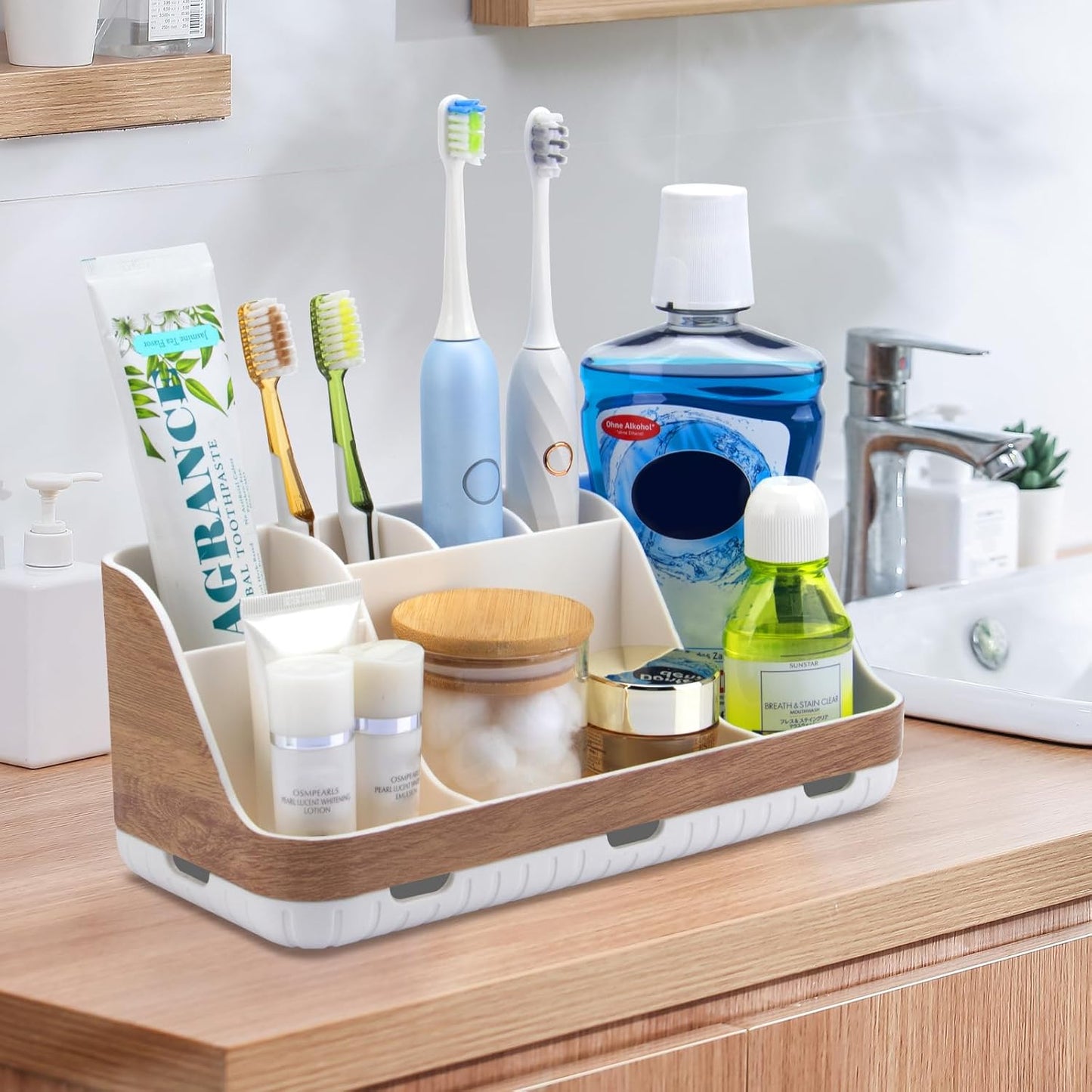 GFWARE Bathroom Organizers and Storage - Detachable 7 Slots Kids Electric Toothbrush and Toothpaste Holde Drainage for Bathroom Accessories Organization Counter Vanity Storage