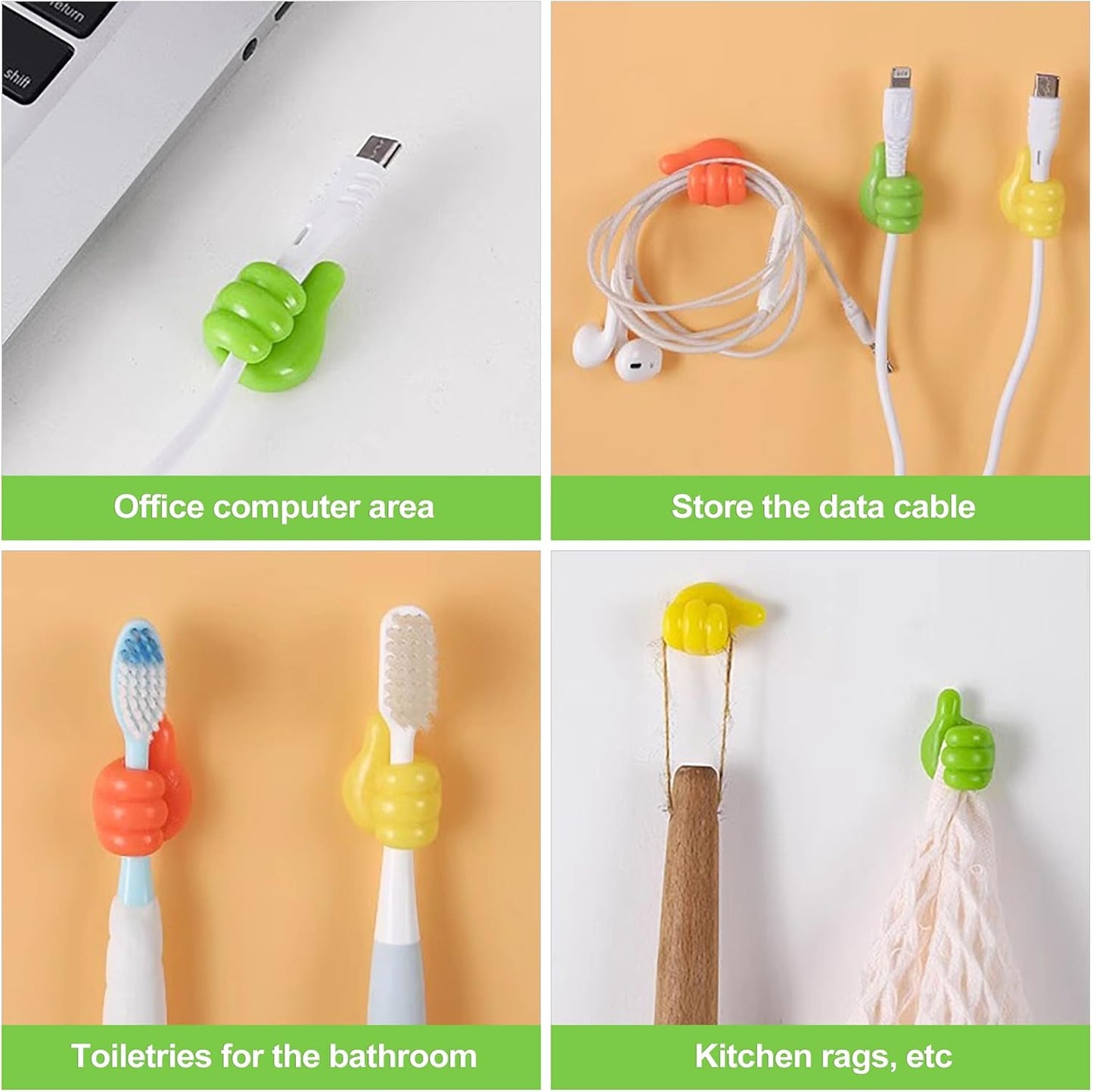 32 PCS Creative Silicone Thumbs Up Wall Hook - Multi-Function Self-Adhesive Holder for Cables, Keys, Makeup Brushes, Desk Organizer - Cute Pencil Holder