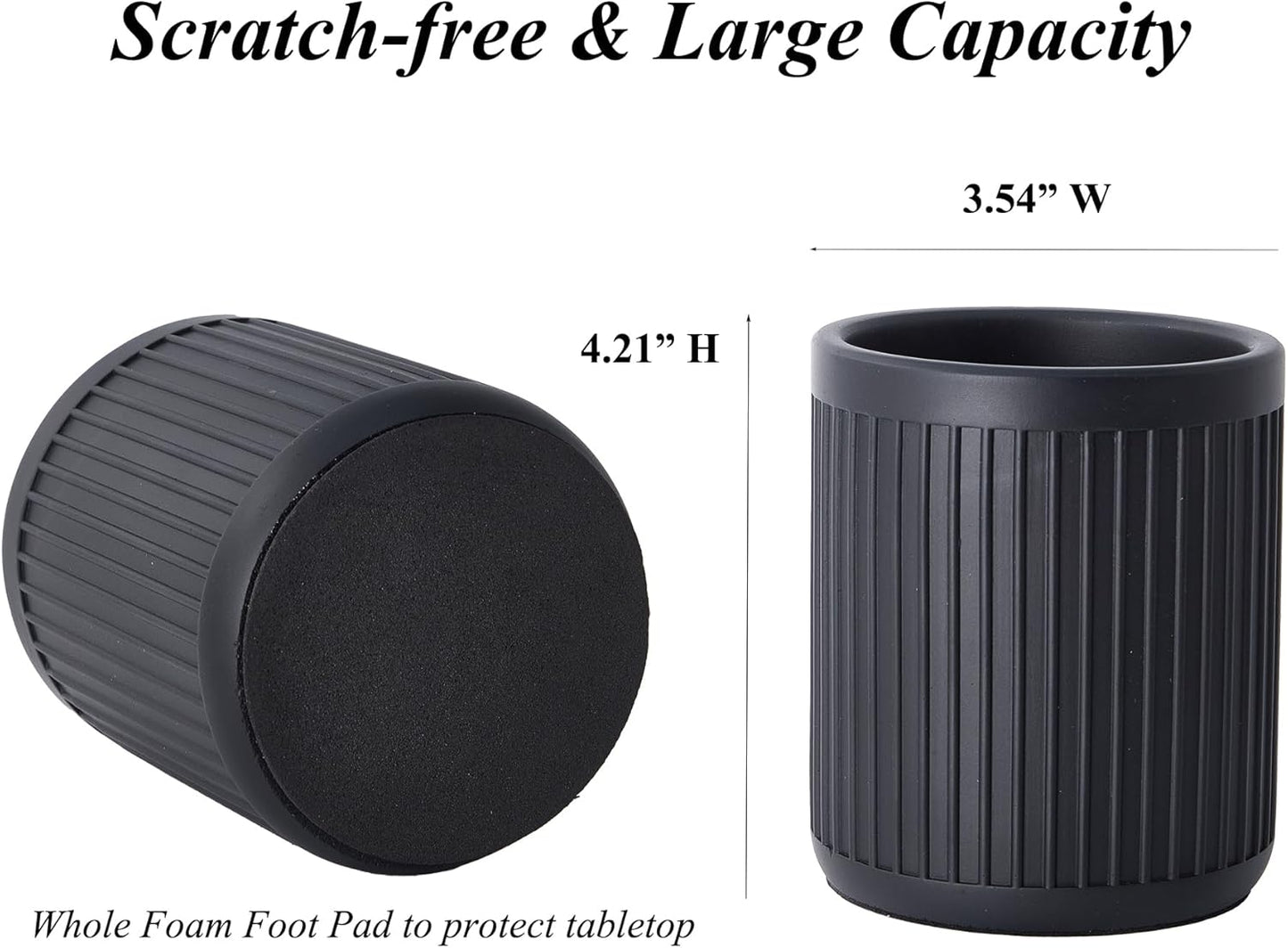 Aotea Crafts - Concrete Modern Industrial Pen Holder for Desk - Aesthetic Minimalist Charcoal Black Pencil Holder for Desk- Handcrafted Cement Fluted Pen Cup Organizer - Sealed & Durable