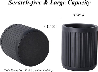 Aotea Crafts - Concrete Modern Industrial Pen Holder for Desk - Aesthetic Minimalist Charcoal Black Pencil Holder for Desk- Handcrafted Cement Fluted Pen Cup Organizer - Sealed & Durable