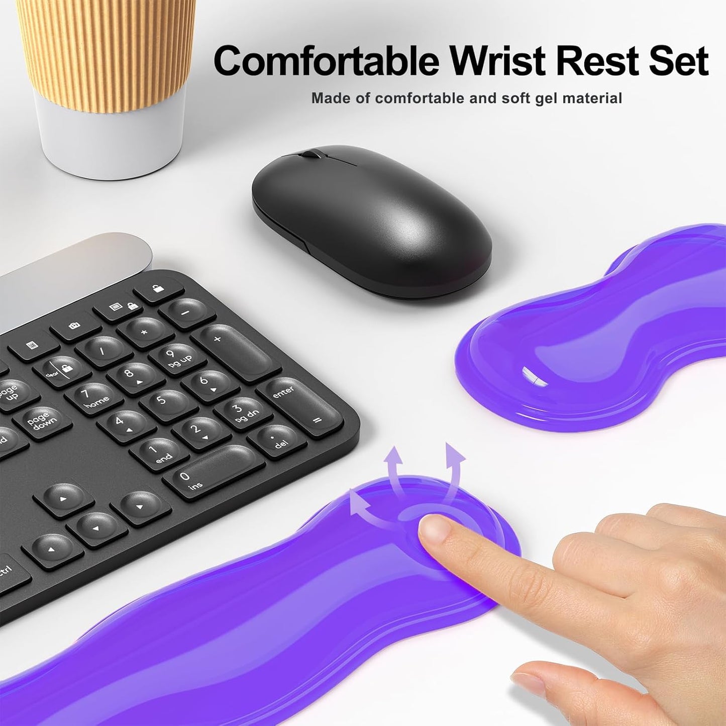 MOKURU Gel Keyboard and Mouse Wrist Rest Set, Comfort Ergonomic Wrist Support, for Wrist Pain Relief, Computer Keyboard Wrist Rest (Black)