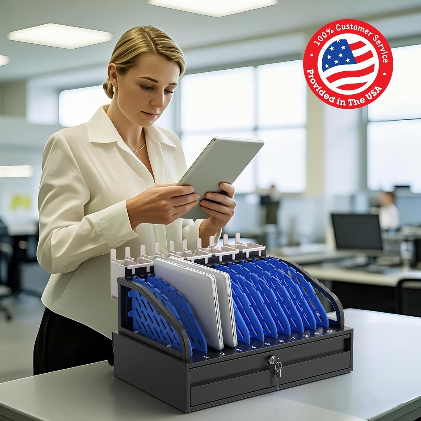 POCHAR 8-Device Universal Charging Station for Laptops & Chromebooks – Classroom Organization for iPads, Tablets & More, Ideal for Schools & Offices