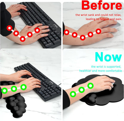 Cloud Keyboard and Mouse Wrist Rest Pad for Computer Arm Pain Relief- Ergonomic Wrist Support Mousepad with Non-Slip PU Base for Office, Gaming, and Home Use Anti-Fatigue(Black)