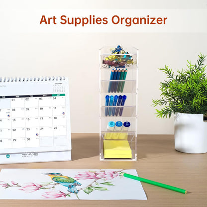 BEYGORM Acrylic Vertical Marker Organizer for 150 Markers with 13 Compartments, Clear Angled Pen & Pencil Holder, Large Desk Stationery & Art Supply Storage for Office & School (10.2 x 9.8 x 4 Inch)