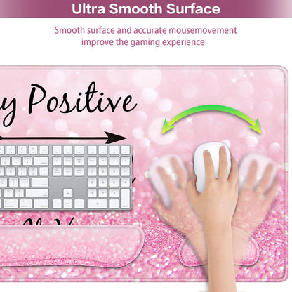 Desk Mat, Large Gaming Mouse Pad with Wrist Rest, 4in1 XXL Mousepad+Keyboard Wrist Rest+Mouse Pad Wrist Support+Cup Coaster Set Ergonomic Floral Computer Desk Arm Wrist for Decor Home Office Women