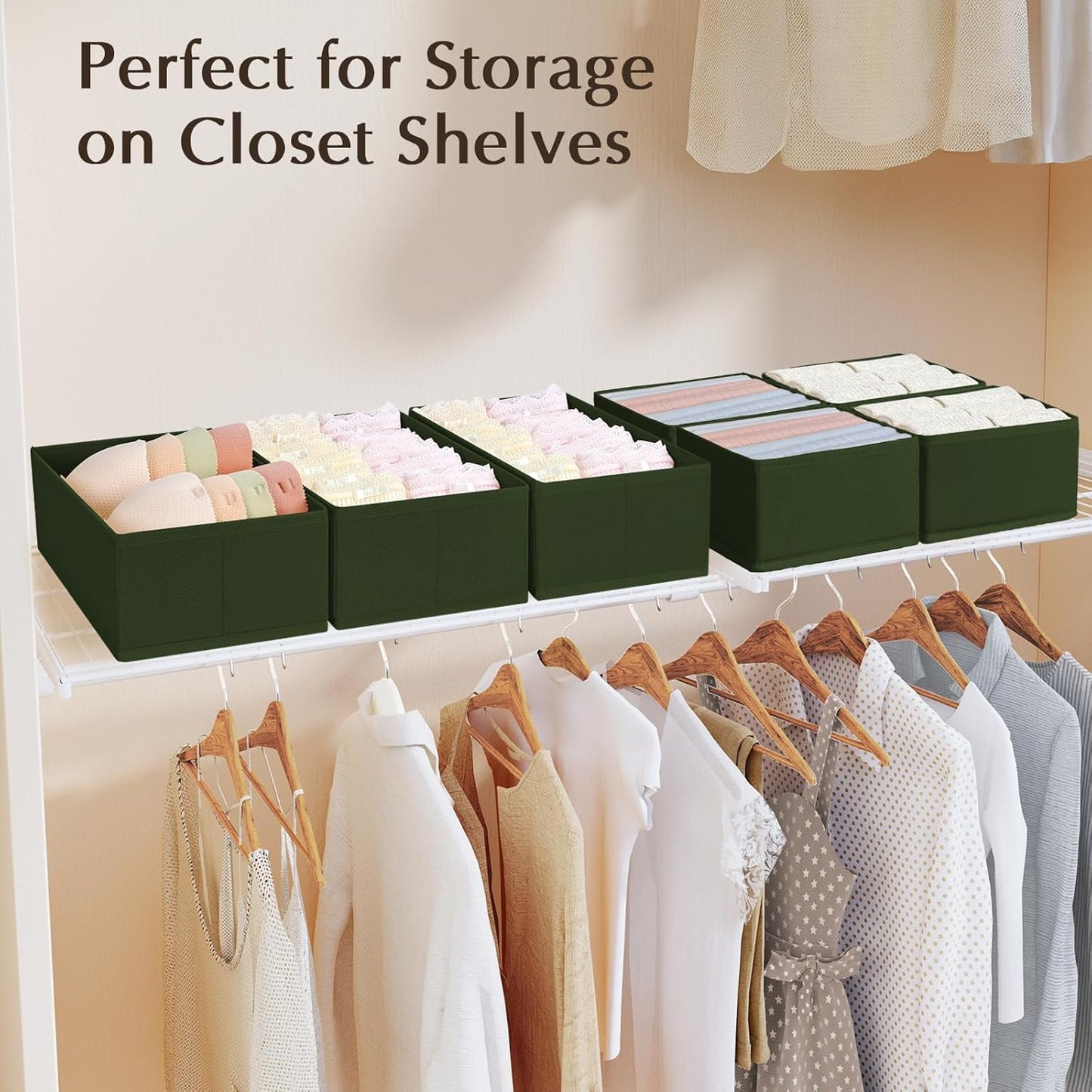 DIMJ Drawer Organizers Clothes, Dresser Organizer Bins for Baby Clothes,Underwear and Sock, Fabric Closet Organization and Storage Boxs, Drawer Dividers for Nursery, Clothing, Tie - 4 Pack, Beige