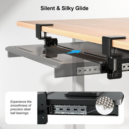 Supcline Keyboard Tray Under Desk with 60° Swivel C-Clamp & Height Adjustment for Corner Desk, 25.6 x 11.8 in Slide Out Keyboard Mouse Platform for l-Shaped & L-Shaped Table, Pull Out Keyboard Drawer
