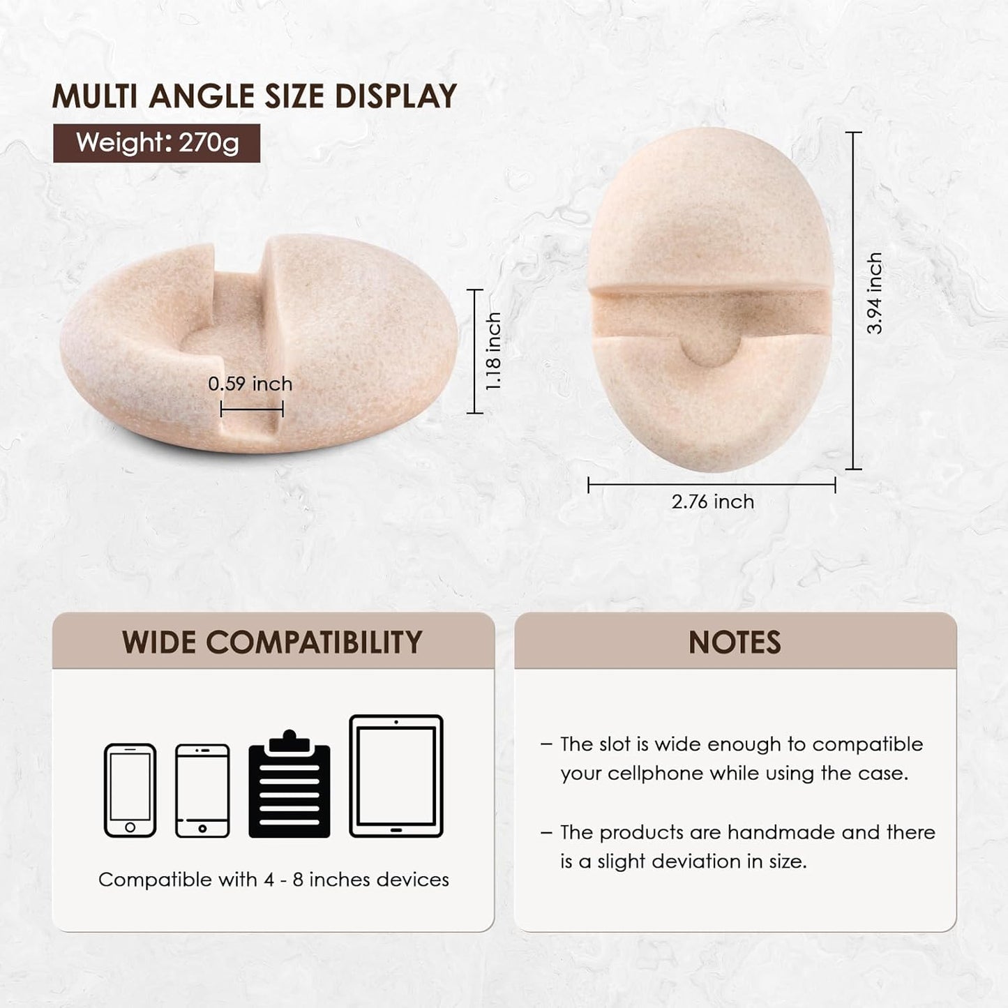 Artificial Stone Cell Phone Stand for Desk Handcraft Pebble Shape Minimalist Decor for Desk Kitchen Counter Office Easy of Use Sturdy and Stable(Beige Yellow)