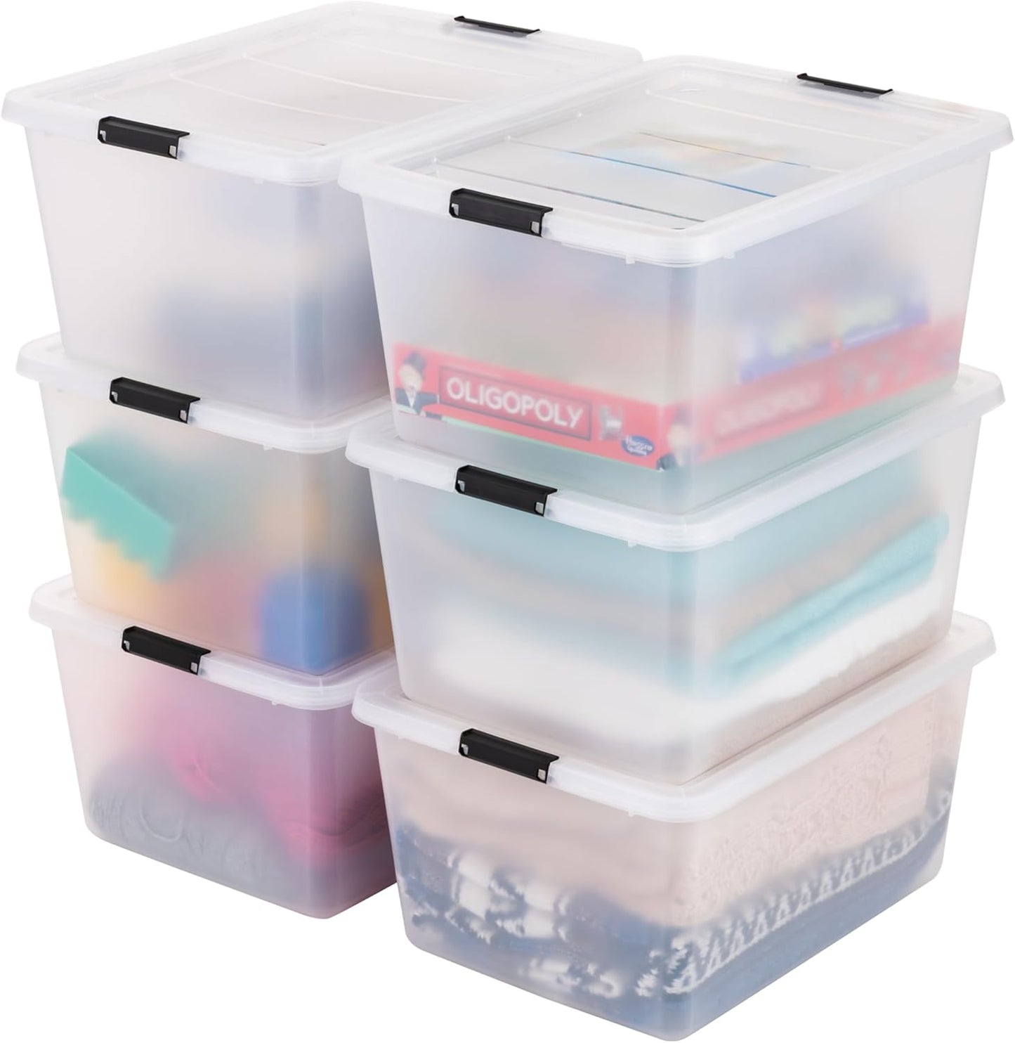 IRIS USA 18 QT Clear Storage Organizer with Removable Dividers, Stackable Plastic Storage Box with Lid, Modular Container for Crafts, Tools, Office & Pantry Organization