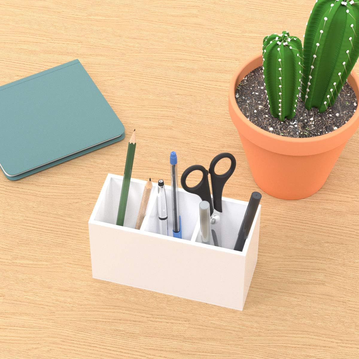 NIUBEE Acrylic Pen Holder 4 Compartments, Clear Pencil Organizer Cup for Countertop Desk Accessory Storage