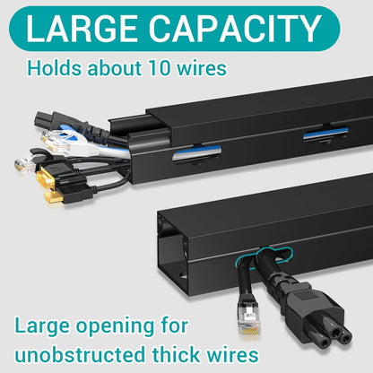 Cable Hider Raceway Kit, Magnetic Cable Management Under Desk with Upgraded Aesthetic Large Hole, Cord Organizer Kit for Hiding Computer, Gaming Desk, Network, Power Cord, TV - 4PCS 4x15.7in Black